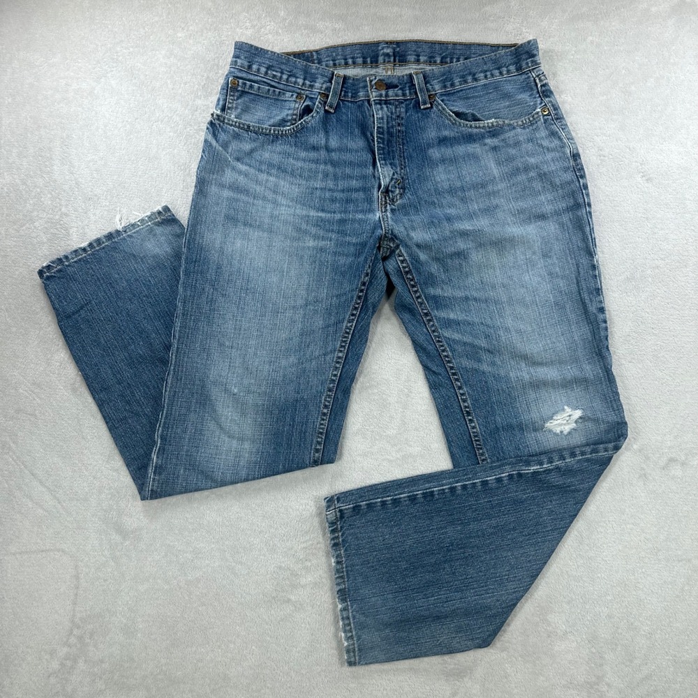 Levi's 559 Relaxed Straight Jeans Mens 34x30 Blue Medium Wash Distressed Denim